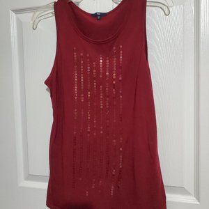 GAP‎ Round Neck Sequin Soft Stretch Tank, Size Medium, Burgundy